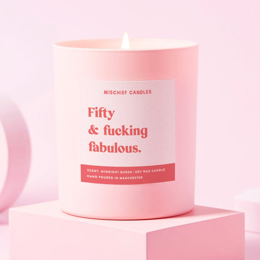 50th Birthday Gift Funny 50th Birthday Gift Pink Candle Fifty And Fabulous